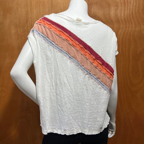 FREE PEOPLE Retro Rainbow White / Colorful Stripe Tee Size S - Picture 2 of 7